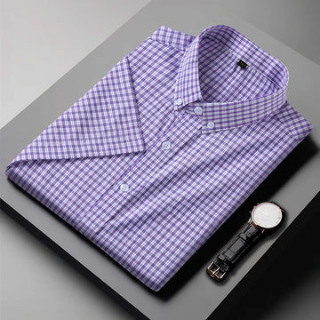 Purple plaid Half Sleeve Shirt