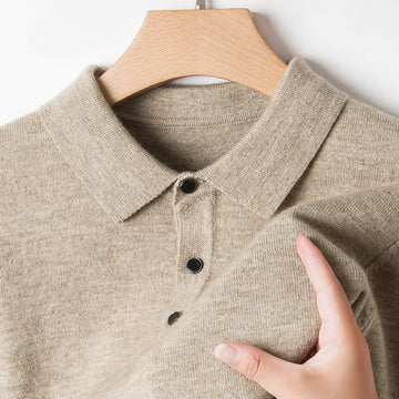 Linen Mist Cashmere Polo Pullover