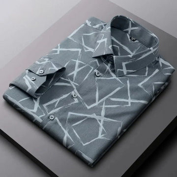 The Enigma Grey Geometric Print Shirt