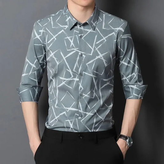 The Enigma Grey Geometric Print Shirt