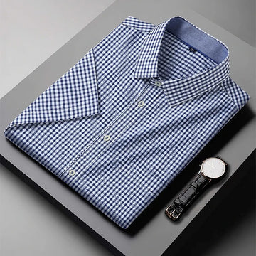 Midnight Blue With White Mini Check Half Sleeve Shirt