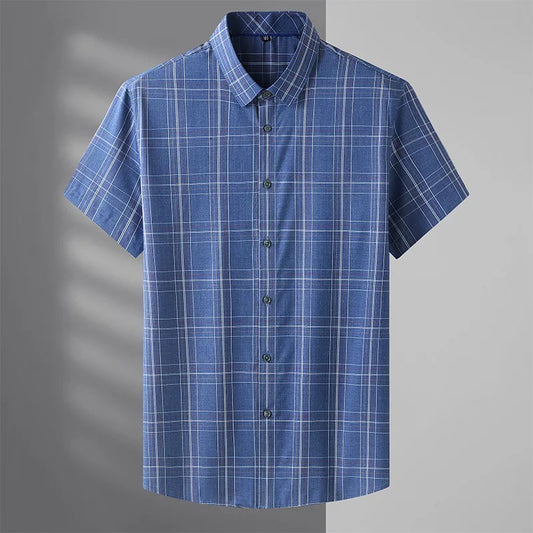 Casual blue plaid Half Sleeve Shirt