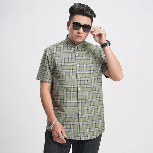 Moss green plaid Half Sleeve Shirt