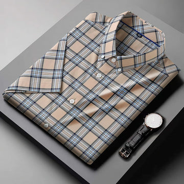 Coffee brown plaid Half Sleeve Shirt